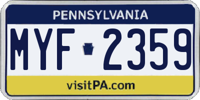 PA license plate MYF2359