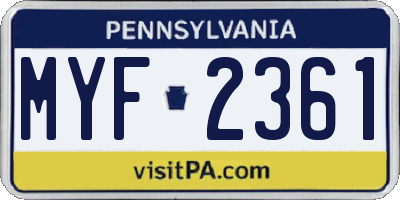PA license plate MYF2361