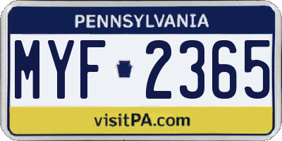 PA license plate MYF2365