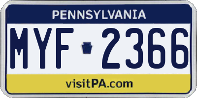 PA license plate MYF2366