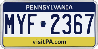 PA license plate MYF2367