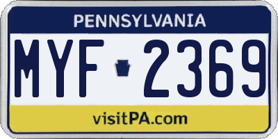 PA license plate MYF2369