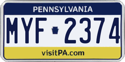 PA license plate MYF2374