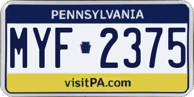 PA license plate MYF2375
