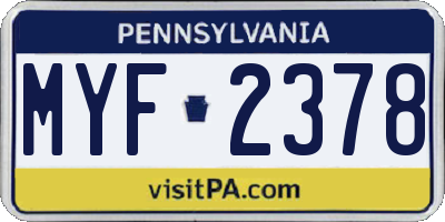 PA license plate MYF2378