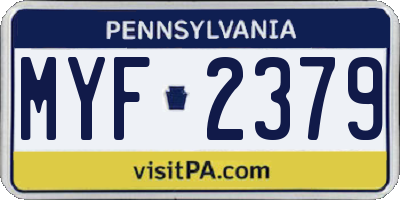 PA license plate MYF2379