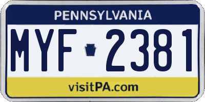 PA license plate MYF2381