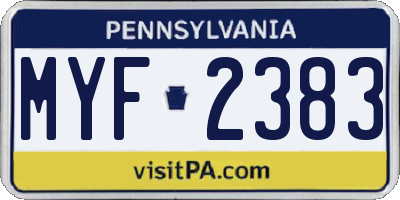 PA license plate MYF2383