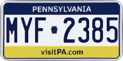 PA license plate MYF2385