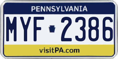 PA license plate MYF2386
