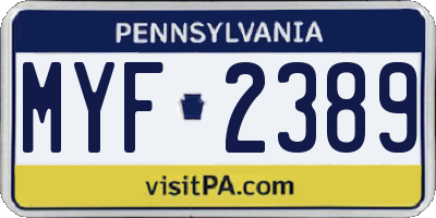 PA license plate MYF2389