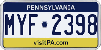 PA license plate MYF2398