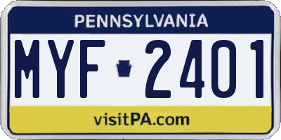 PA license plate MYF2401