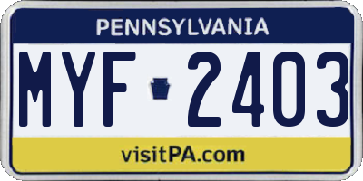 PA license plate MYF2403
