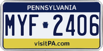 PA license plate MYF2406