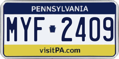 PA license plate MYF2409