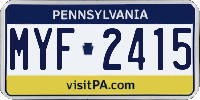 PA license plate MYF2415