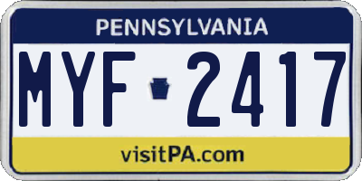 PA license plate MYF2417