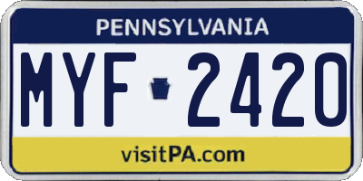 PA license plate MYF2420