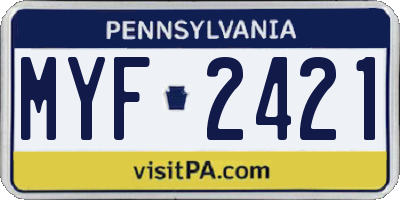 PA license plate MYF2421