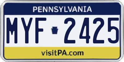 PA license plate MYF2425