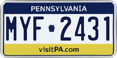 PA license plate MYF2431