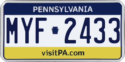PA license plate MYF2433