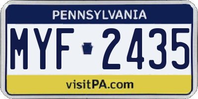 PA license plate MYF2435
