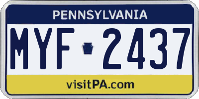 PA license plate MYF2437