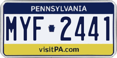 PA license plate MYF2441