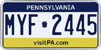 PA license plate MYF2445