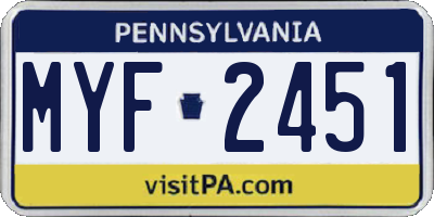 PA license plate MYF2451
