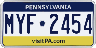 PA license plate MYF2454