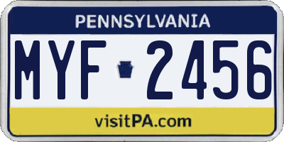 PA license plate MYF2456