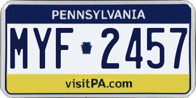 PA license plate MYF2457