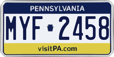 PA license plate MYF2458