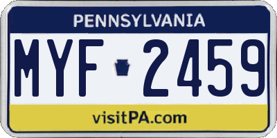 PA license plate MYF2459