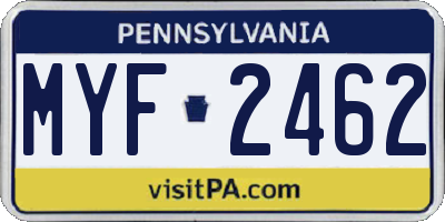 PA license plate MYF2462
