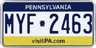 PA license plate MYF2463
