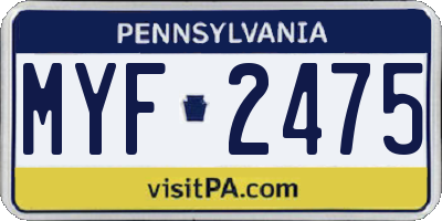 PA license plate MYF2475