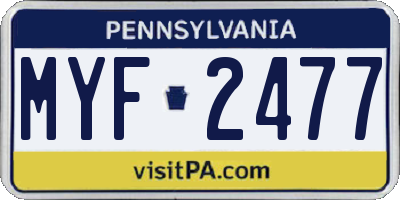 PA license plate MYF2477