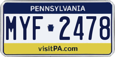 PA license plate MYF2478
