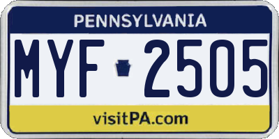 PA license plate MYF2505