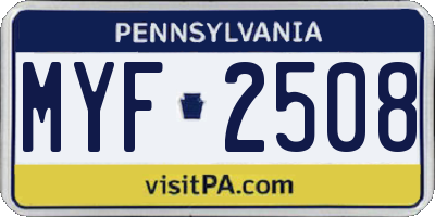 PA license plate MYF2508