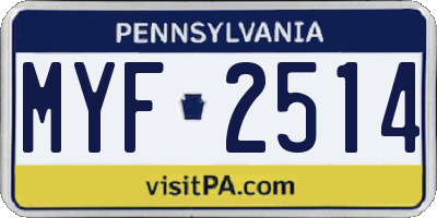 PA license plate MYF2514