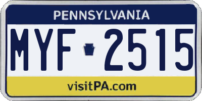PA license plate MYF2515