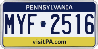 PA license plate MYF2516