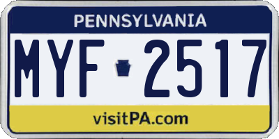 PA license plate MYF2517