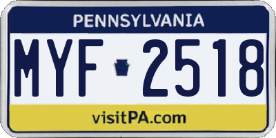 PA license plate MYF2518