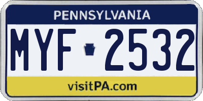 PA license plate MYF2532